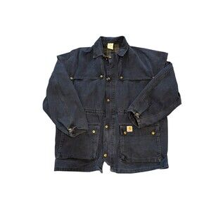 Vintage Carhartt Western Navy Duster Barn Jacket Blanket Lined Duck Coat USA XL
